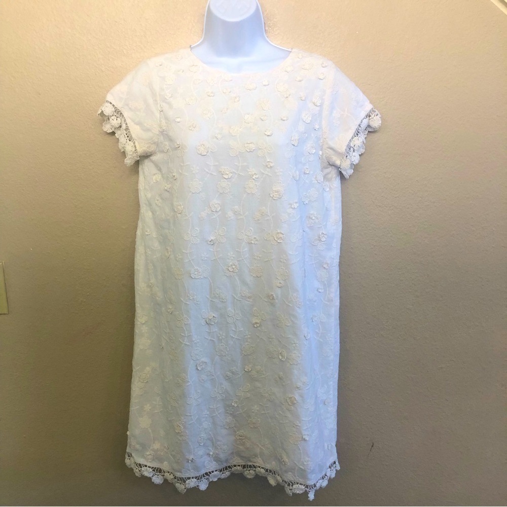 ZARA Basic Collection Embroidered Appliqué  Boho Shift Mini Dress Ivory Size M